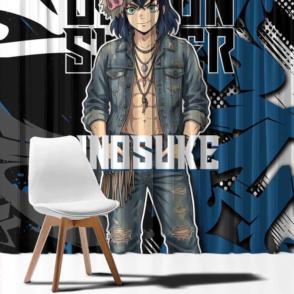 Hashibira Inosuke Demon Slayer Window Curtain Blue & Black Graffiti Anime