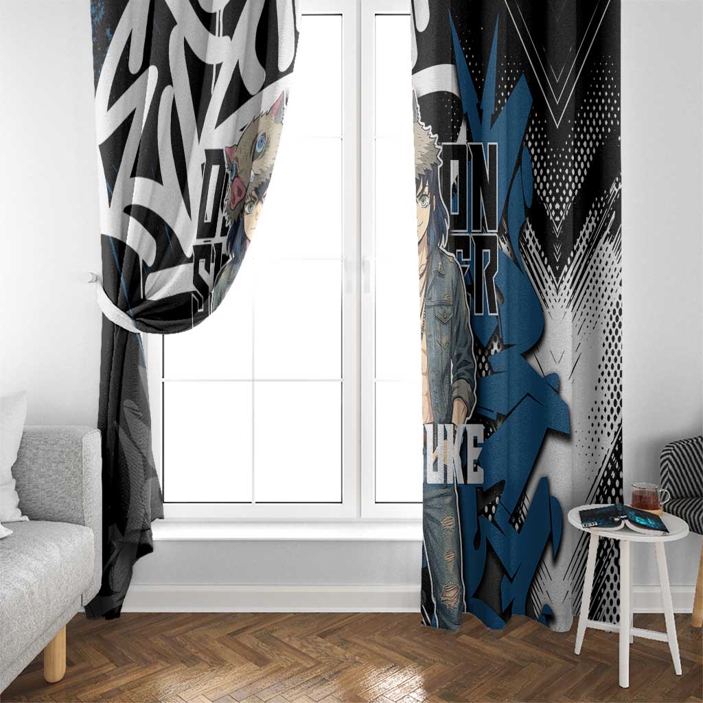 Hashibira Inosuke Demon Slayer Window Curtain Blue & Black Graffiti Anime
