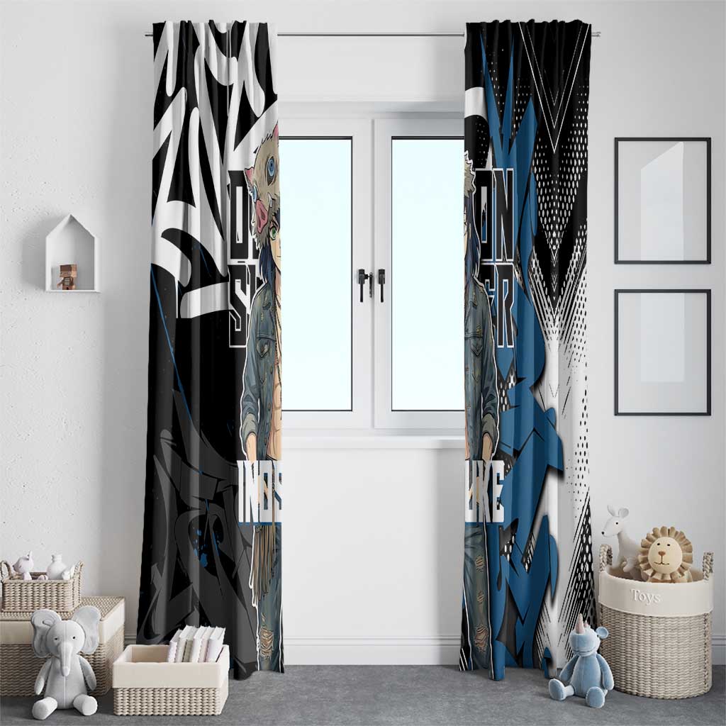 Hashibira Inosuke Demon Slayer Window Curtain Blue & Black Graffiti Anime