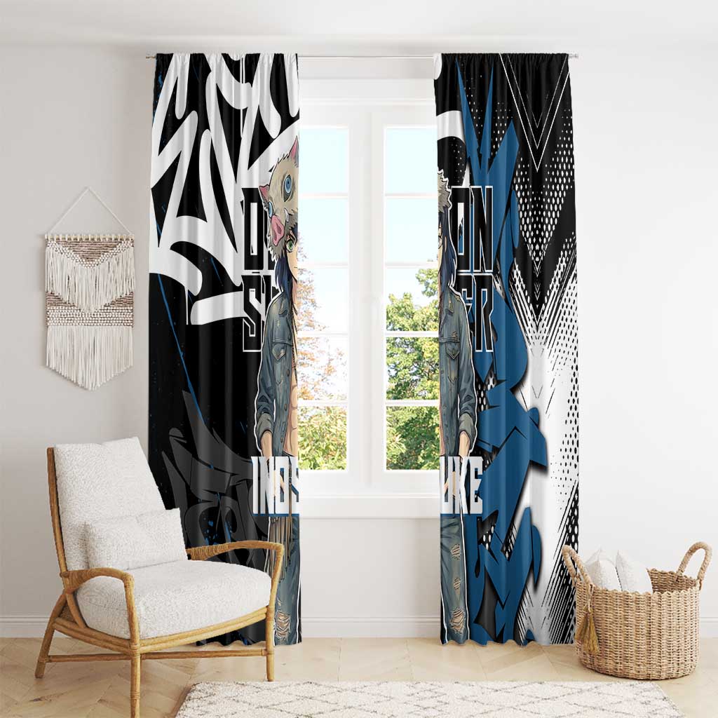 Hashibira Inosuke Demon Slayer Window Curtain Blue & Black Graffiti Anime