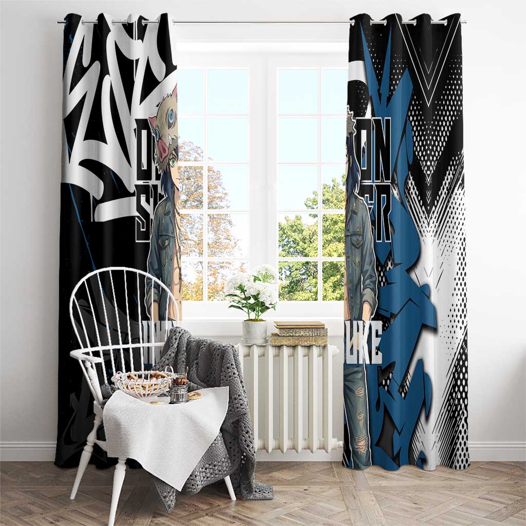 Hashibira Inosuke Demon Slayer Window Curtain Blue & Black Graffiti Anime