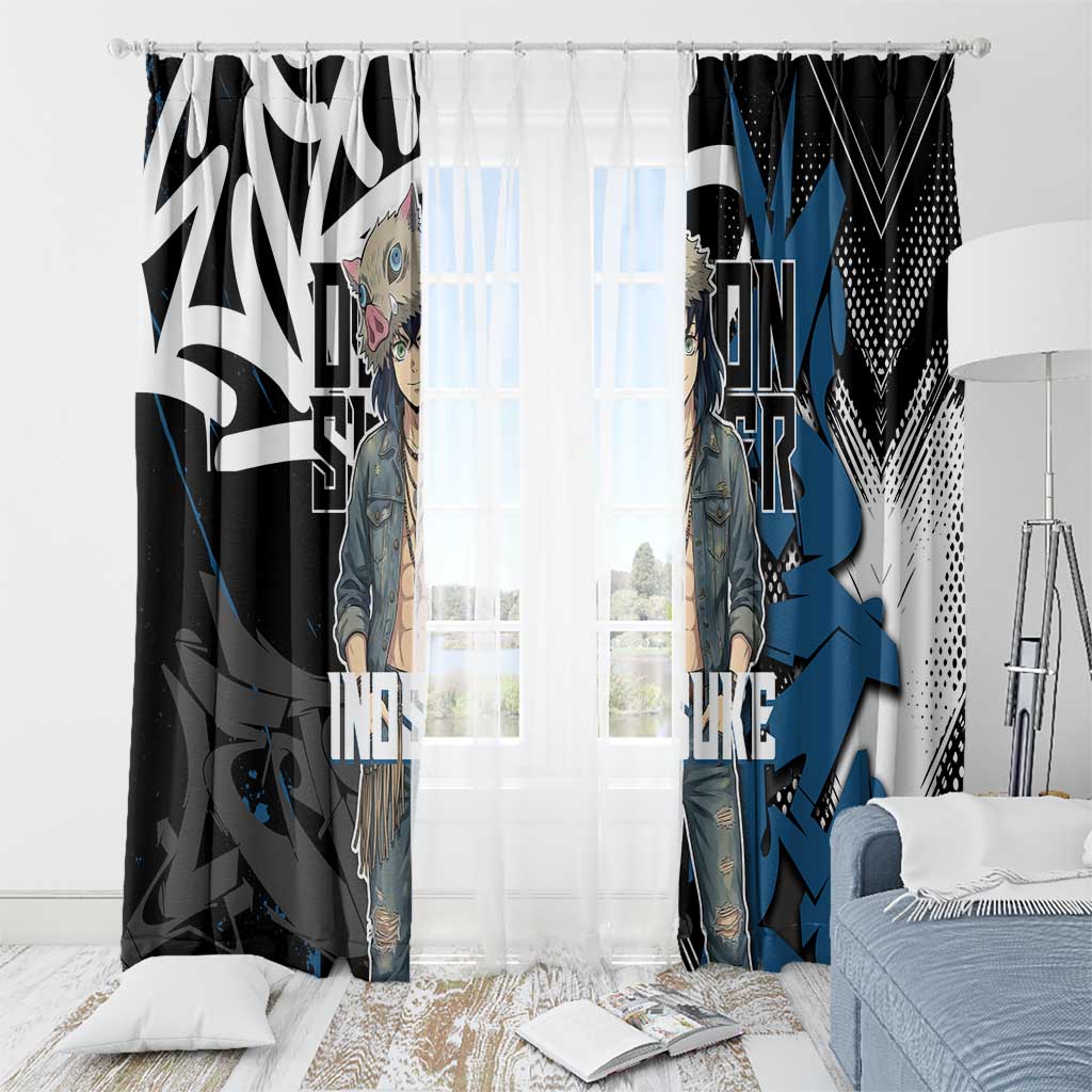 Hashibira Inosuke Demon Slayer Window Curtain Blue & Black Graffiti Anime