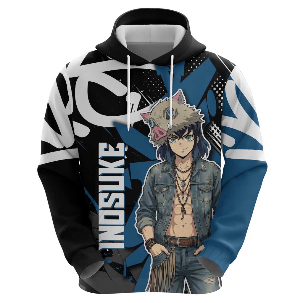 Hashibira Inosuke Demon Slayer Zip Hoodie Blue & Black Graffiti Anime