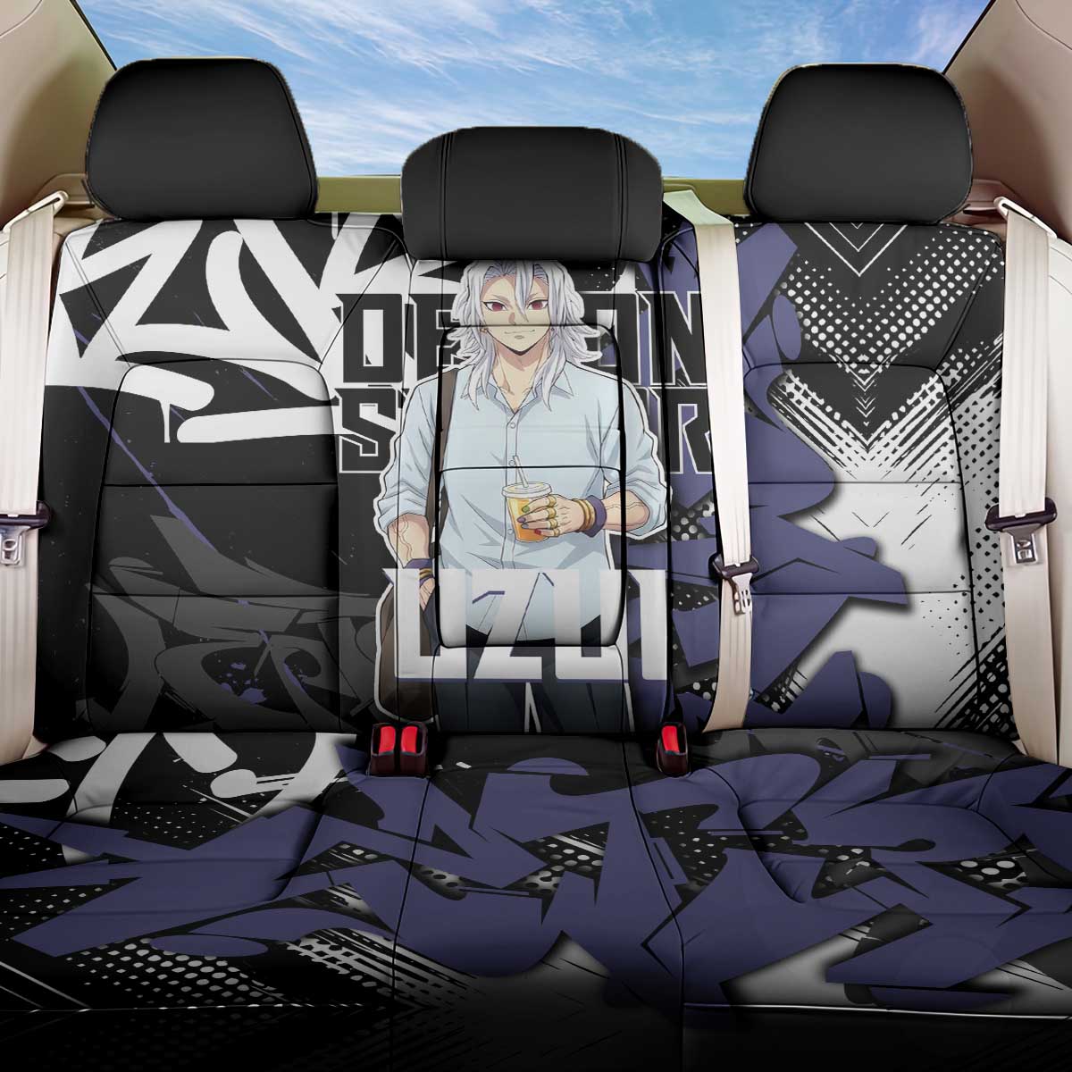 Uzui Tengen Demon Slayer Back Car Seat Cover Purple & Black Graffiti Anime