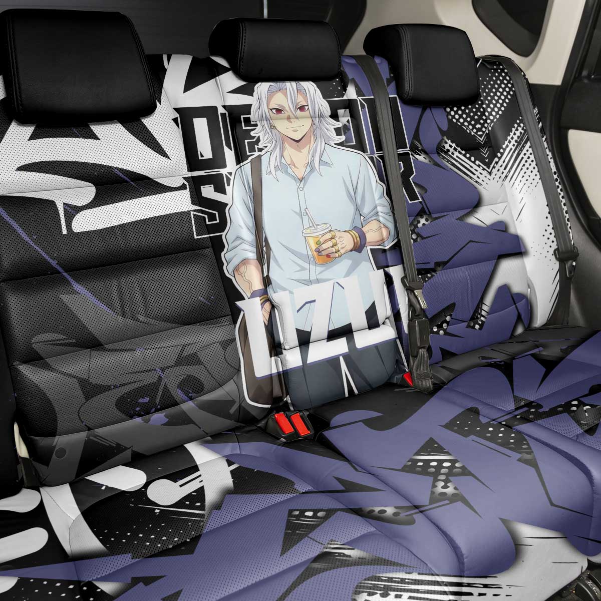 Uzui Tengen Demon Slayer Back Car Seat Cover Purple & Black Graffiti Anime