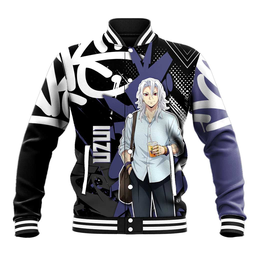 Uzui Tengen Demon Slayer Baseball Jacket Purple & Black Graffiti Anime