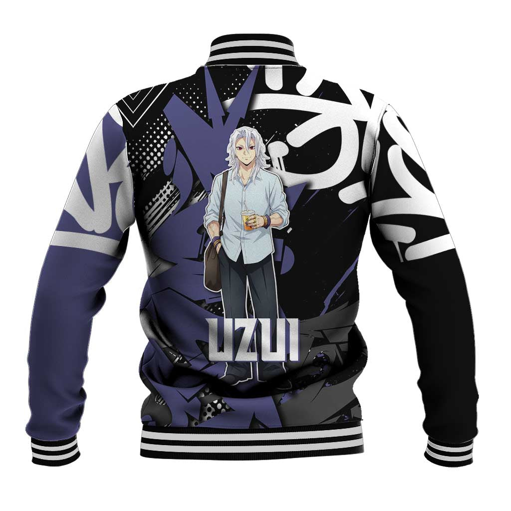 Uzui Tengen Demon Slayer Baseball Jacket Purple & Black Graffiti Anime