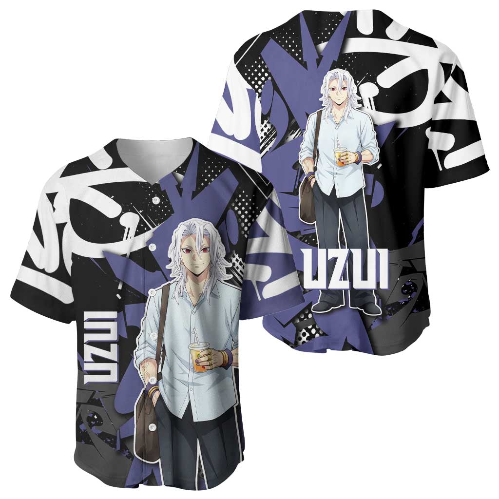 Uzui Tengen Demon Slayer Baseball Jersey Purple & Black Graffiti Anime