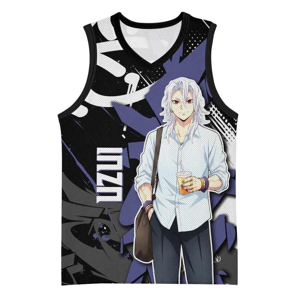 Uzui Tengen Demon Slayer Basketball Jersey Purple & Black Graffiti Anime