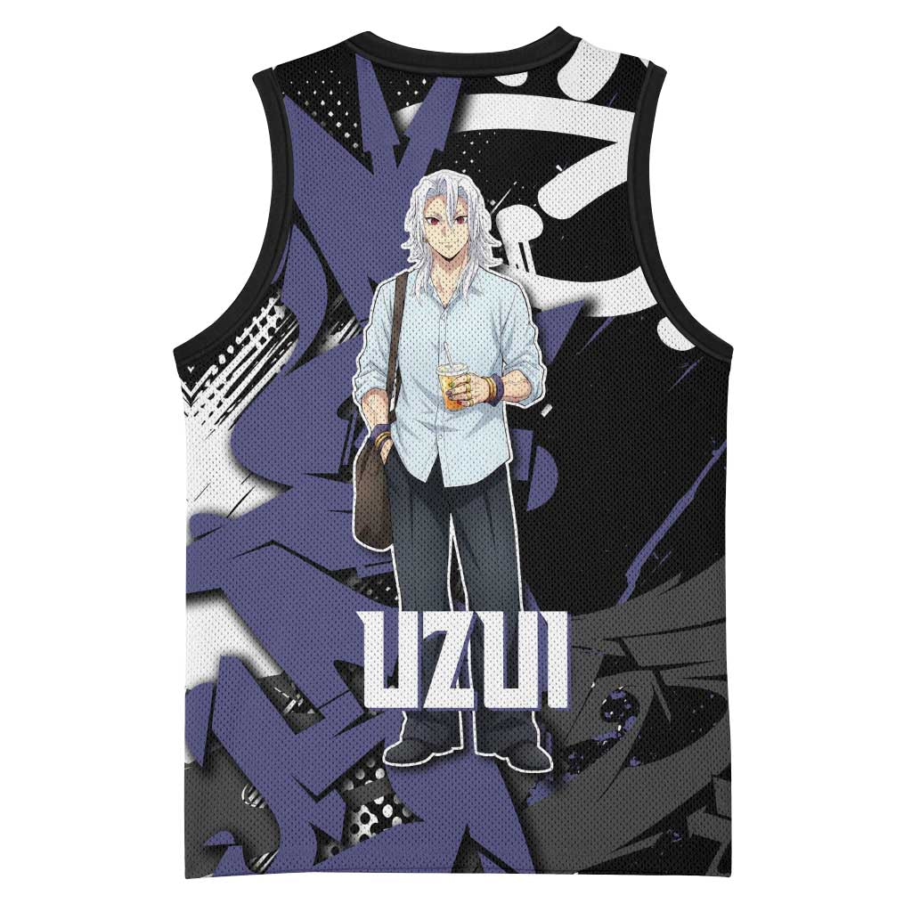 Uzui Tengen Demon Slayer Basketball Jersey Purple & Black Graffiti Anime
