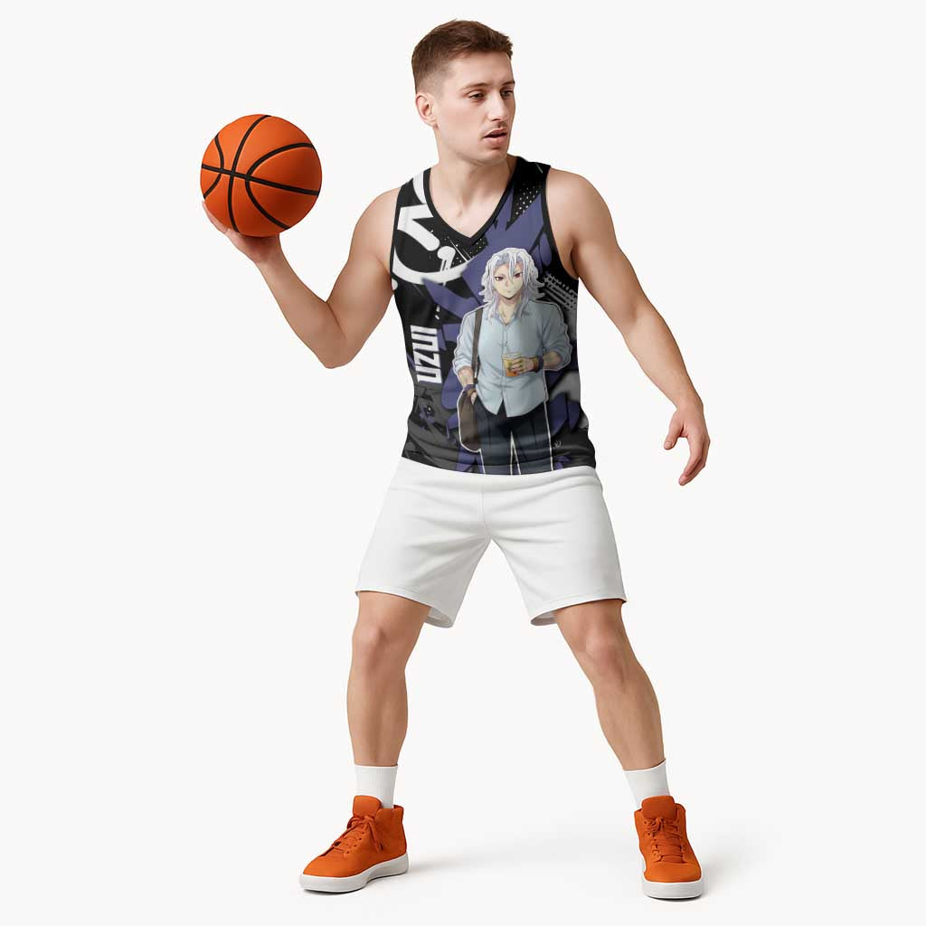 Uzui Tengen Demon Slayer Basketball Jersey Purple & Black Graffiti Anime
