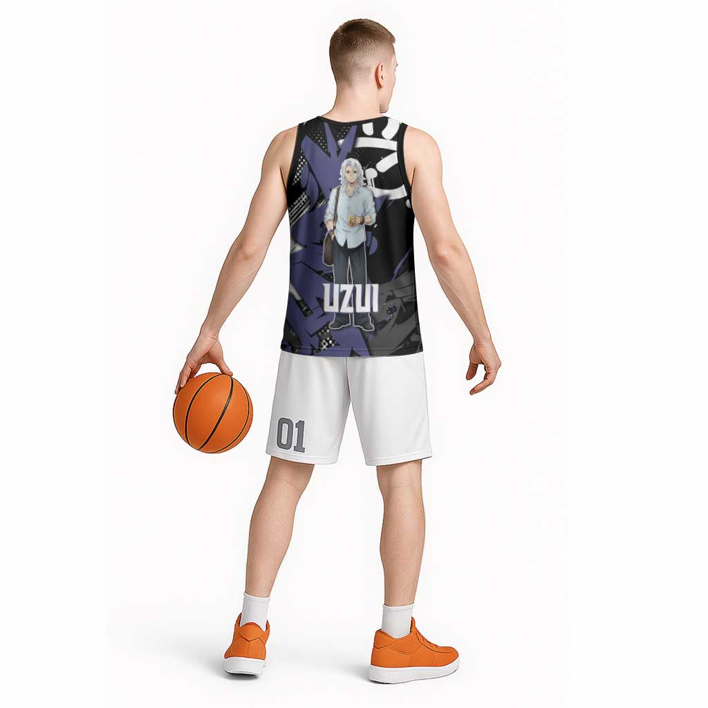 Uzui Tengen Demon Slayer Basketball Jersey Purple & Black Graffiti Anime