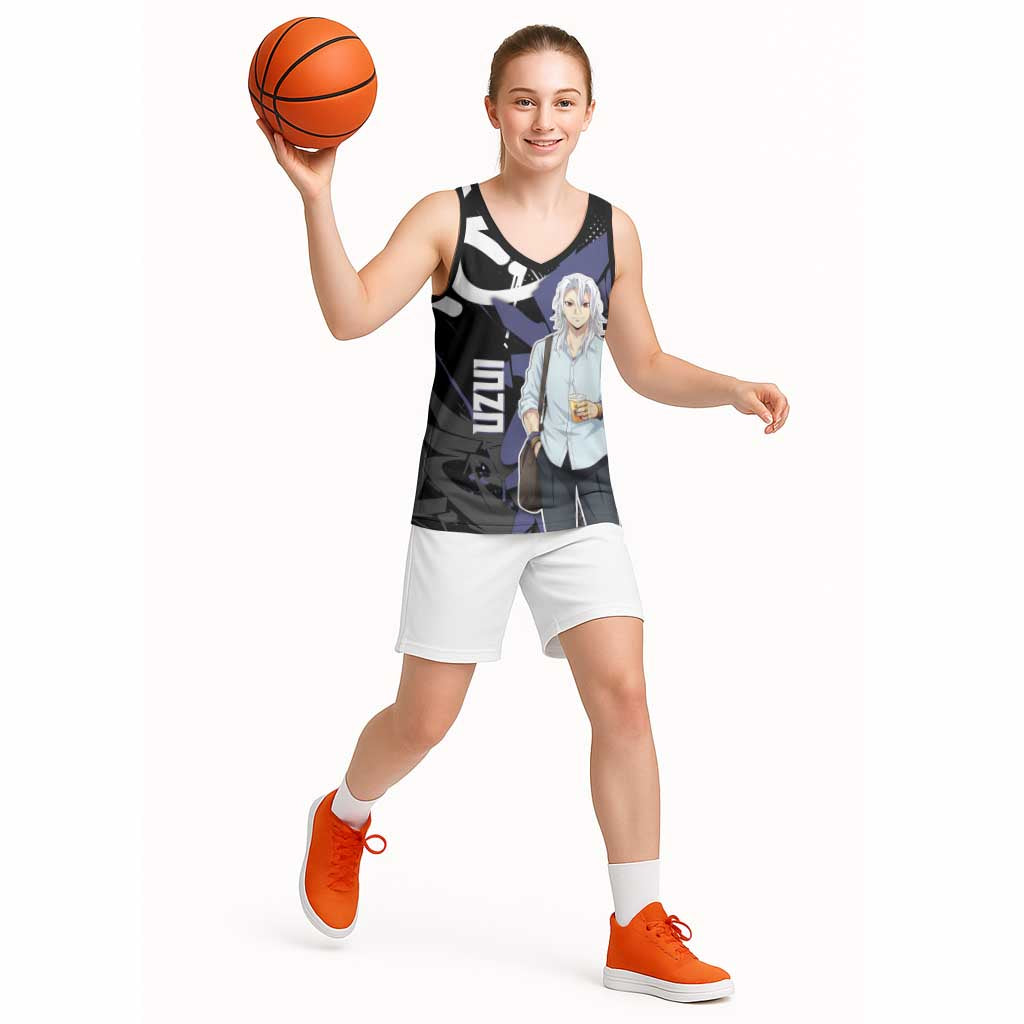 Uzui Tengen Demon Slayer Basketball Jersey Purple & Black Graffiti Anime