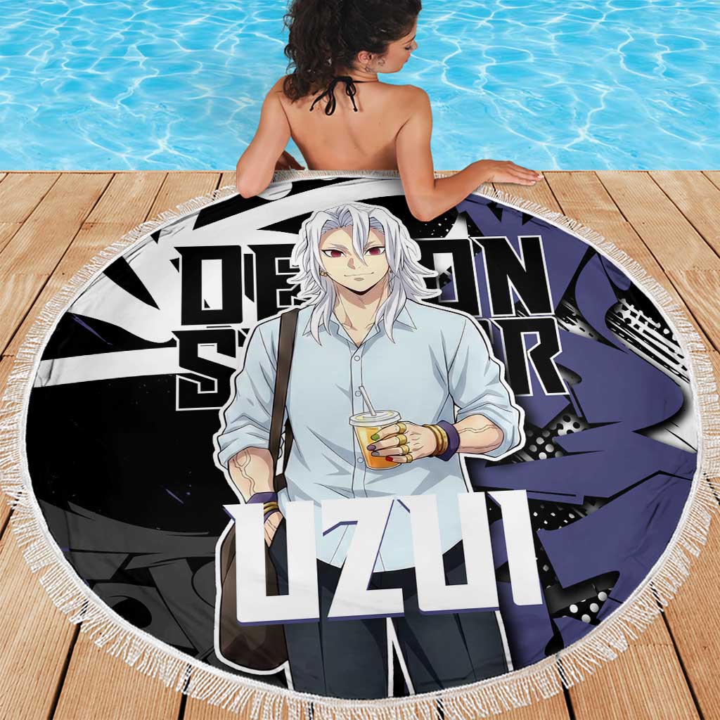 Uzui Tengen Demon Slayer Beach Blanket Purple & Black Graffiti Anime