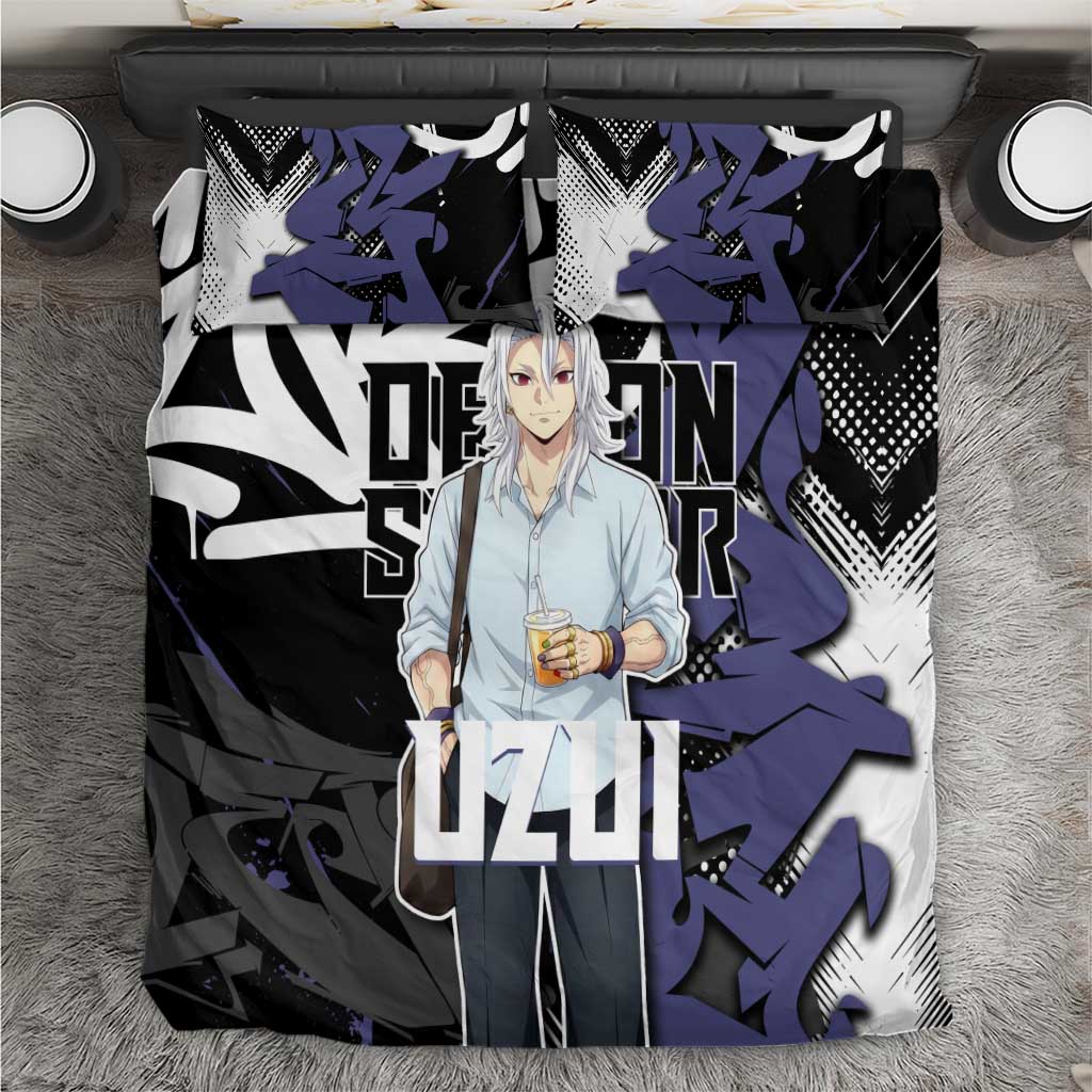 Uzui Tengen Demon Slayer Bedding Set Purple & Black Graffiti Anime