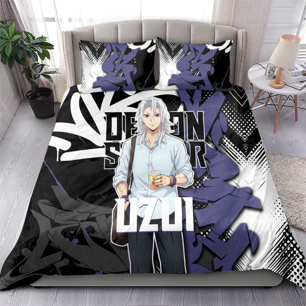 Uzui Tengen Demon Slayer Bedding Set Purple & Black Graffiti Anime