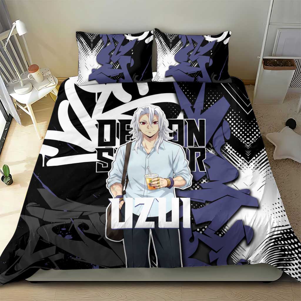 Uzui Tengen Demon Slayer Bedding Set Purple & Black Graffiti Anime