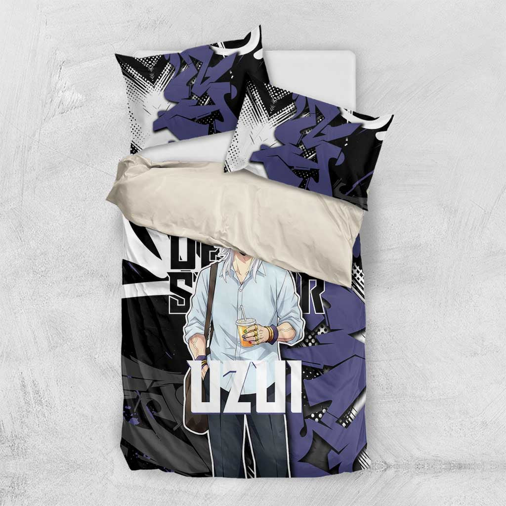 Uzui Tengen Demon Slayer Bedding Set Purple & Black Graffiti Anime