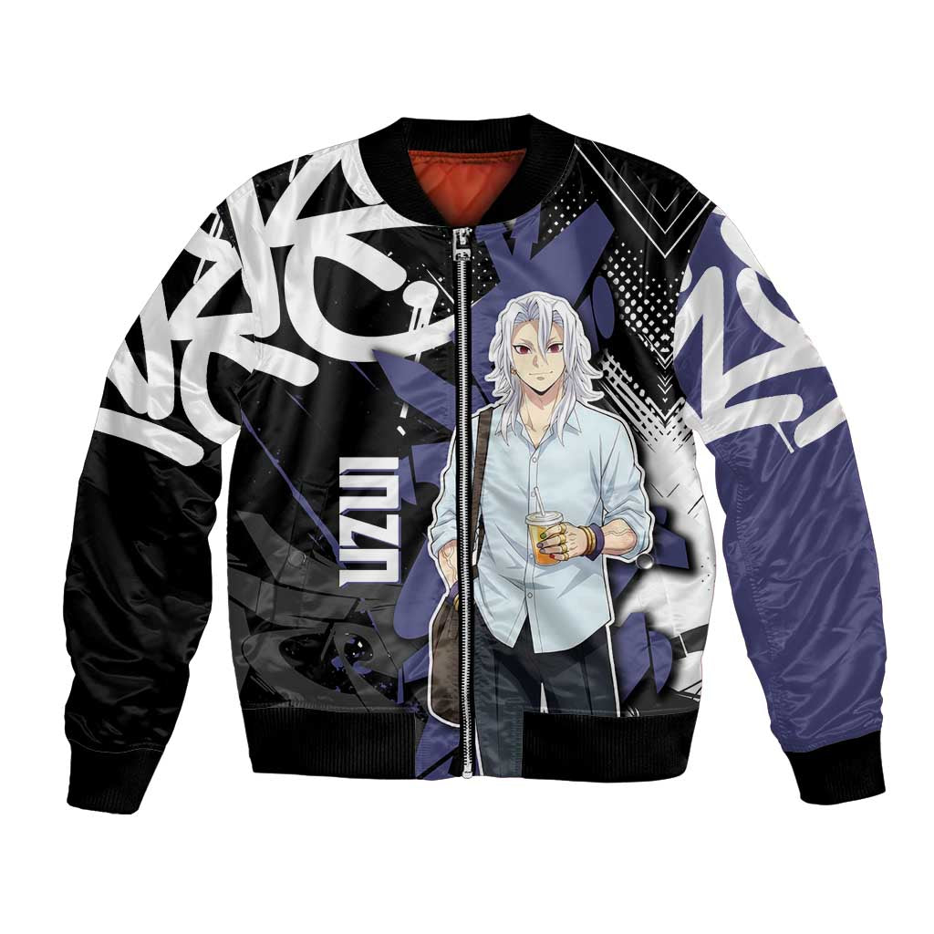 Uzui Tengen Demon Slayer Bomber Jacket Purple & Black Graffiti Anime