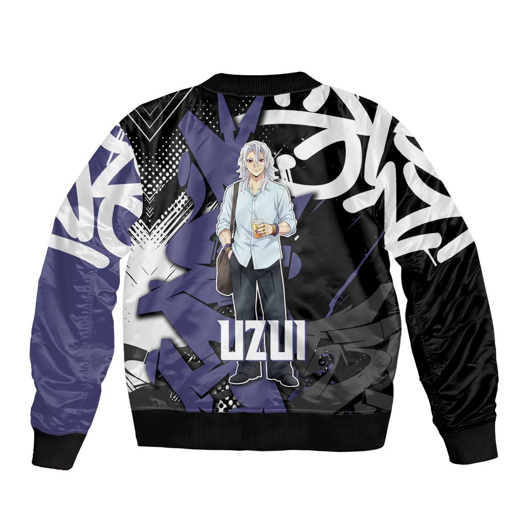 Uzui Tengen Demon Slayer Bomber Jacket Purple & Black Graffiti Anime