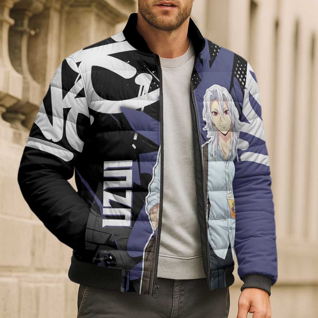 Uzui Tengen Demon Slayer Bomber Puffer Jacket Purple & Black Graffiti Anime