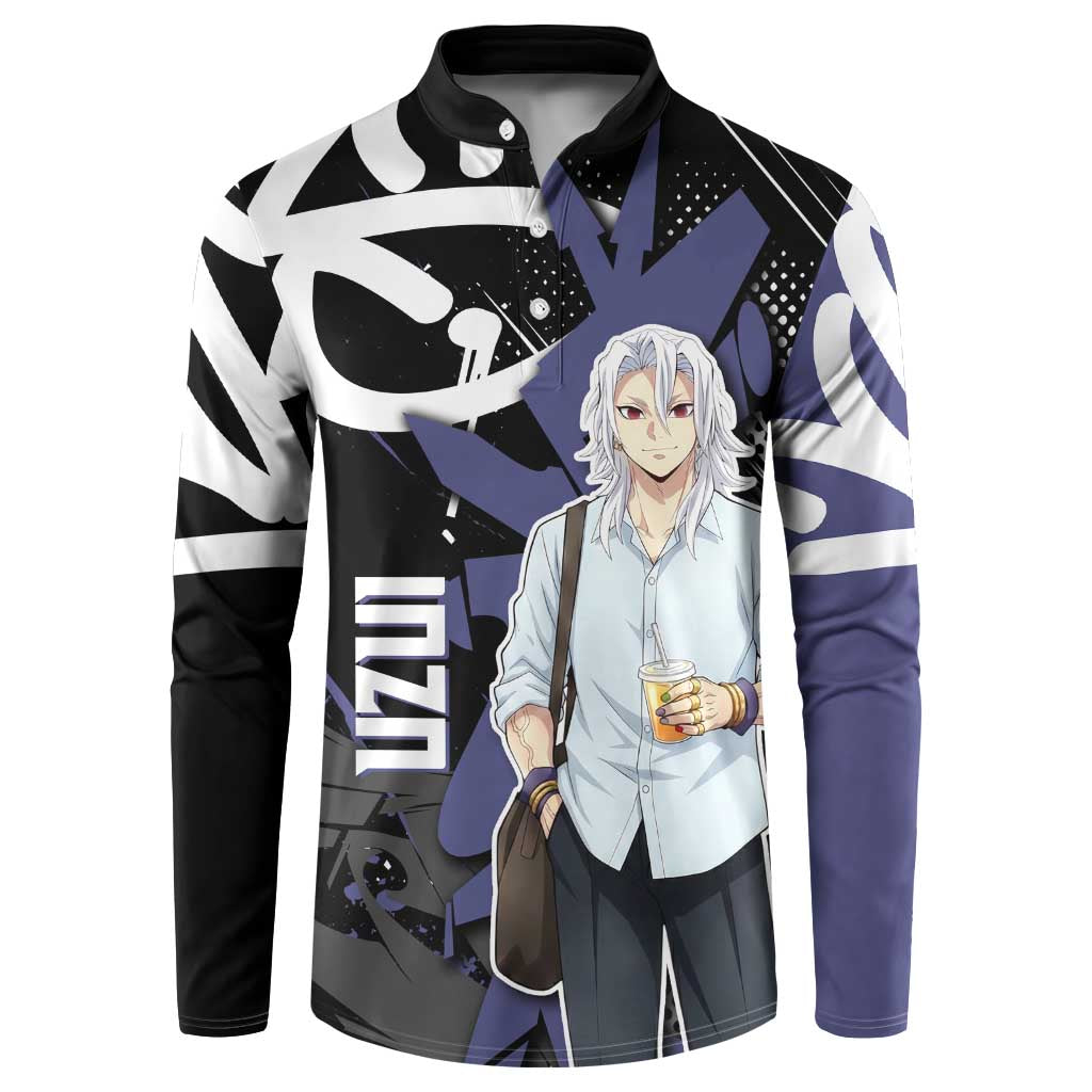 Uzui Tengen Demon Slayer Button Sweatshirt Purple & Black Graffiti Anime