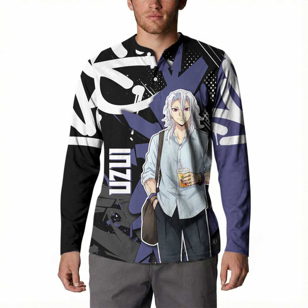 Uzui Tengen Demon Slayer Button Sweatshirt Purple & Black Graffiti Anime