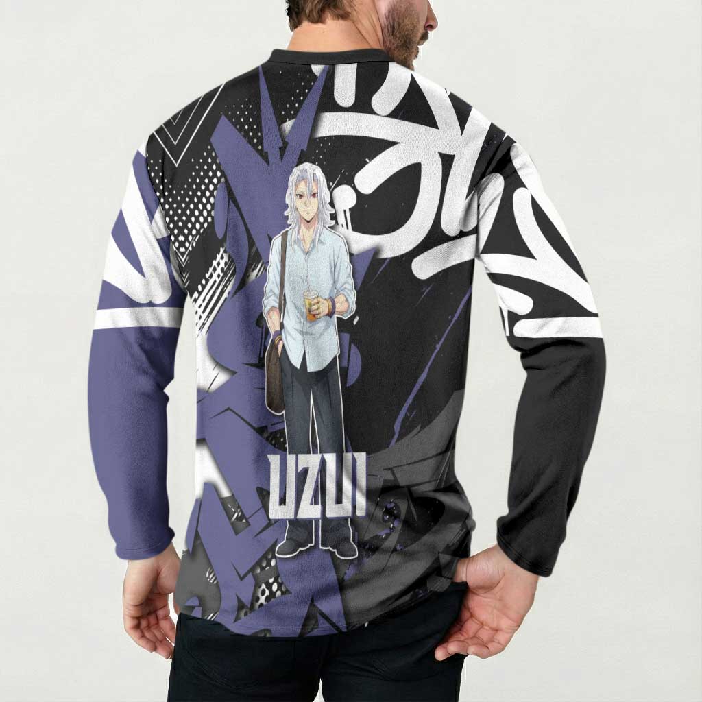 Uzui Tengen Demon Slayer Button Sweatshirt Purple & Black Graffiti Anime