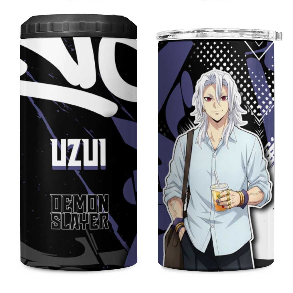 Uzui Tengen Demon Slayer 4 in 1 Can Cooler Tumbler Purple & Black Graffiti Anime