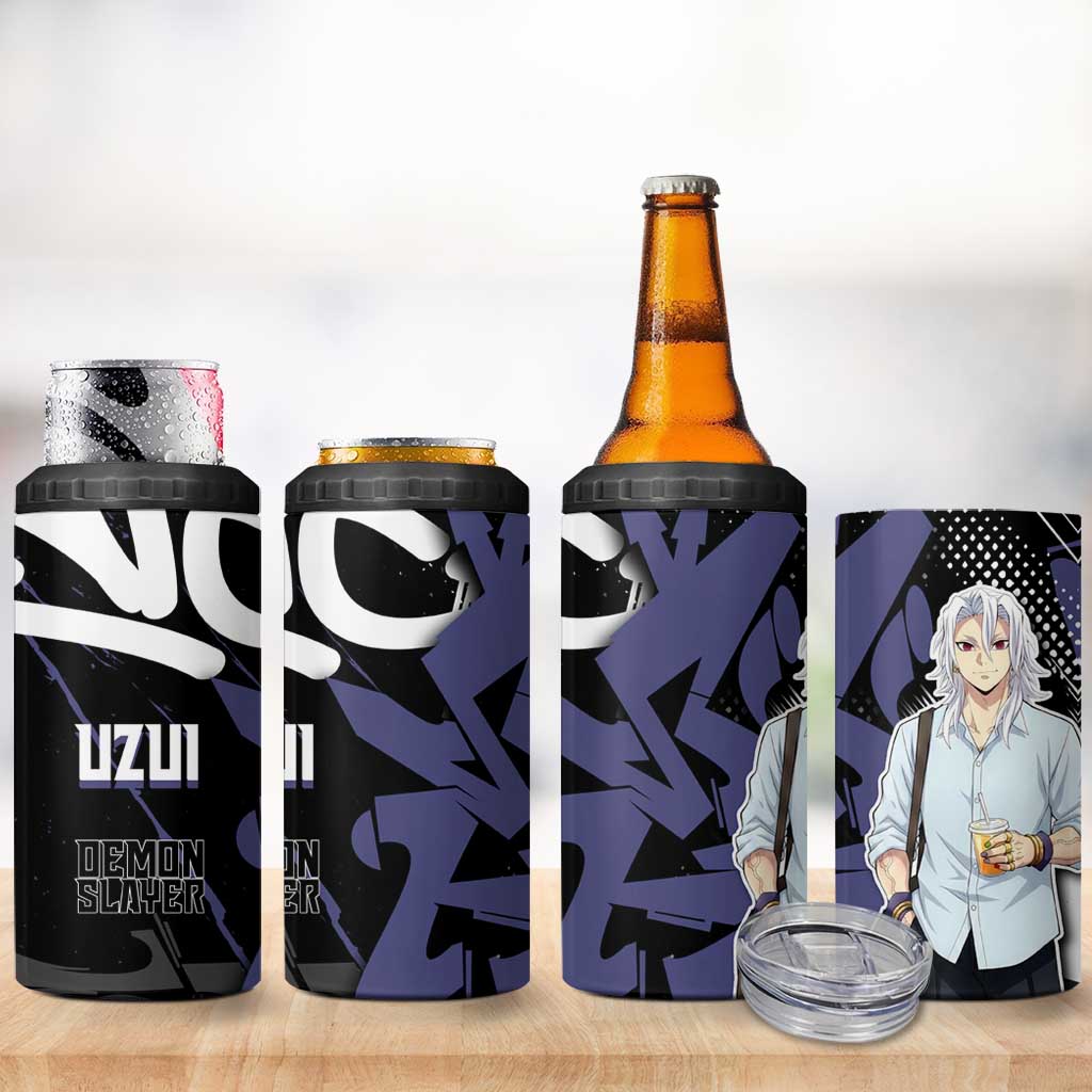 Uzui Tengen Demon Slayer 4 in 1 Can Cooler Tumbler Purple & Black Graffiti Anime