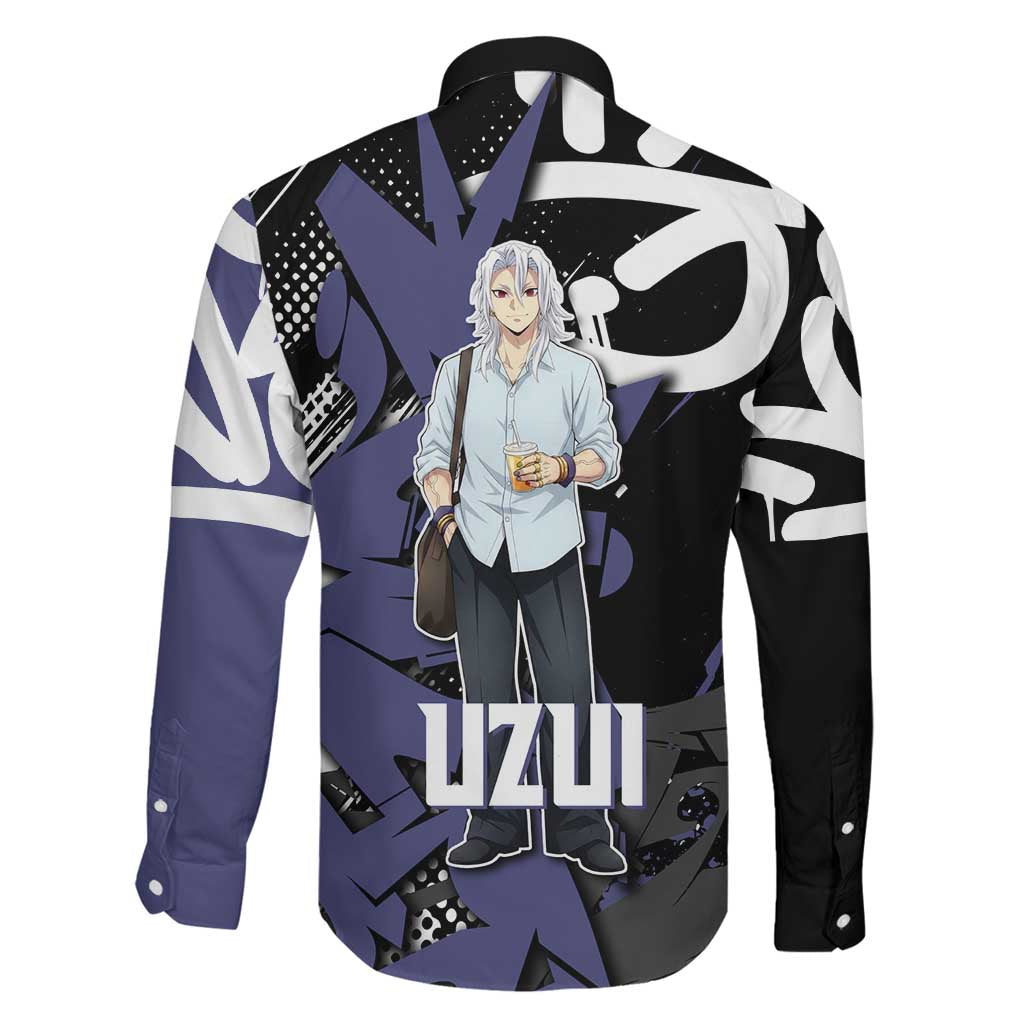 Uzui Tengen Demon Slayer Family Matching Long Sleeve Bodycon Dress and Hawaiian Shirt Purple & Black Graffiti Anime