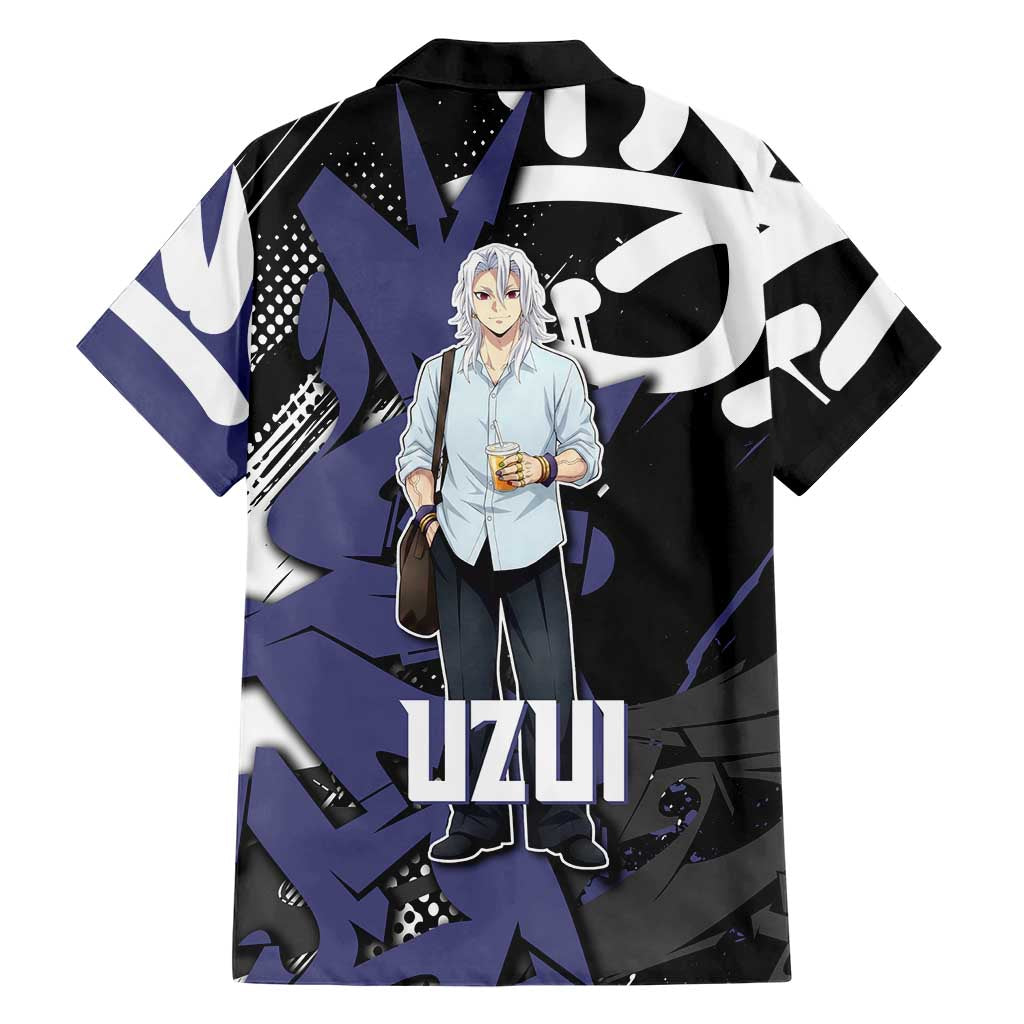 Uzui Tengen Demon Slayer Family Matching Short Sleeve Bodycon Dress and Hawaiian Shirt Purple & Black Graffiti Anime