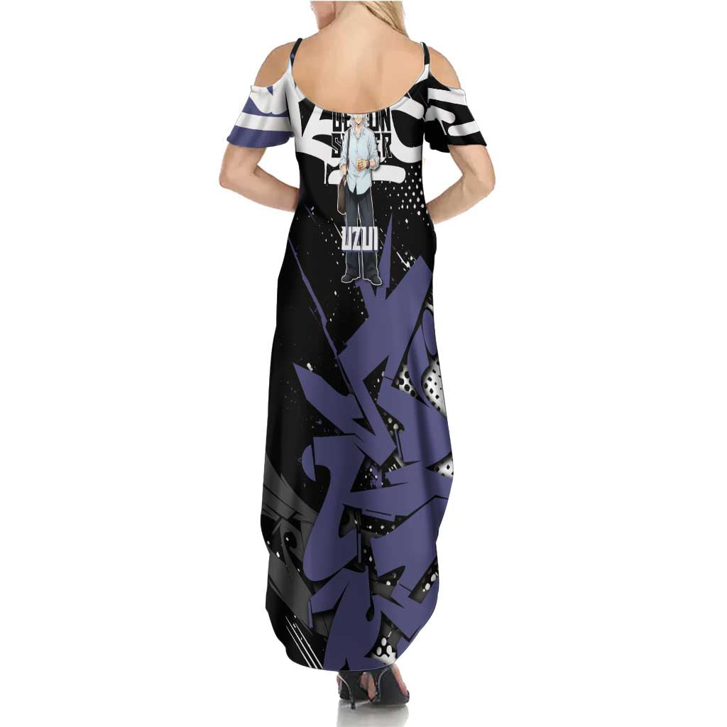 Uzui Tengen Demon Slayer Family Matching Summer Maxi Dress and Hawaiian Shirt Purple & Black Graffiti Anime