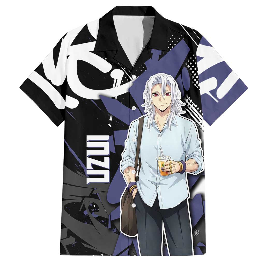 Uzui Tengen Demon Slayer Hawaiian Shirt Purple & Black Graffiti Anime