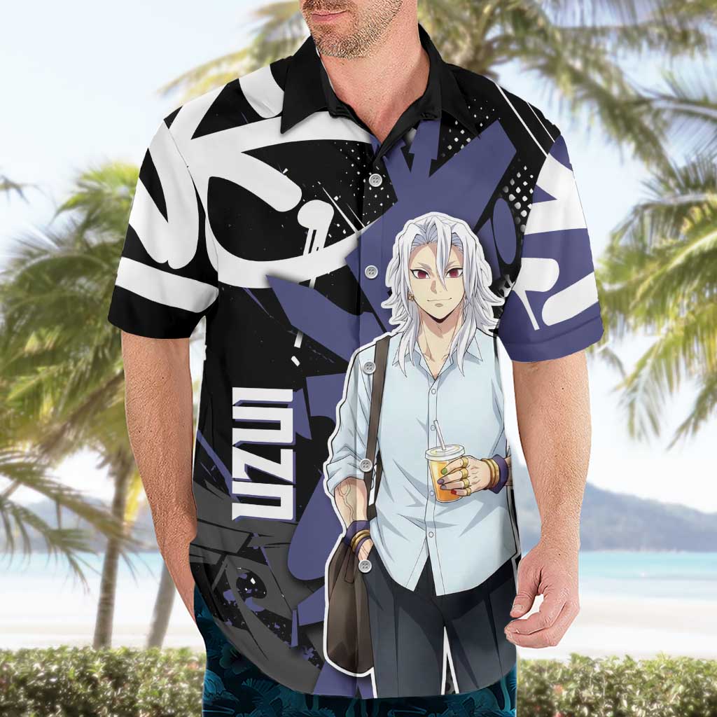 Uzui Tengen Demon Slayer Hawaiian Shirt Purple & Black Graffiti Anime