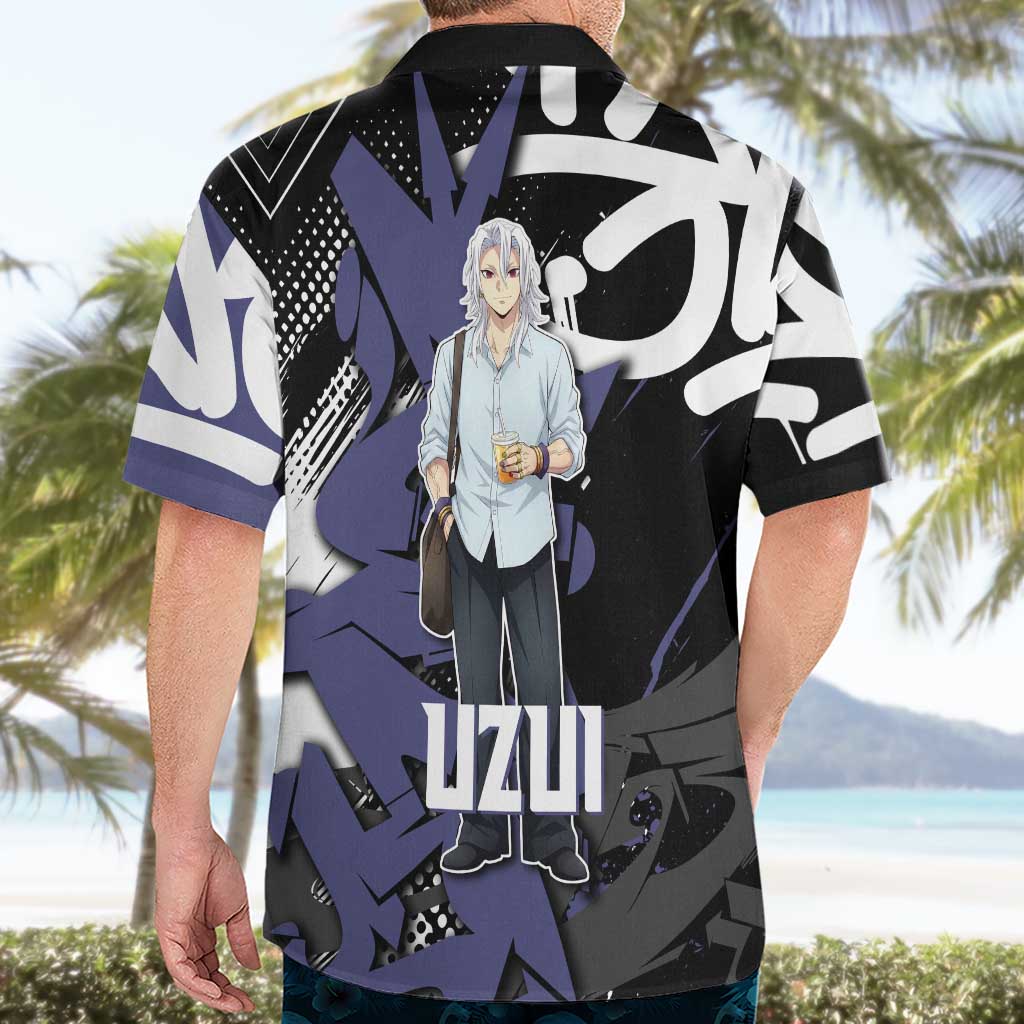 Uzui Tengen Demon Slayer Hawaiian Shirt Purple & Black Graffiti Anime