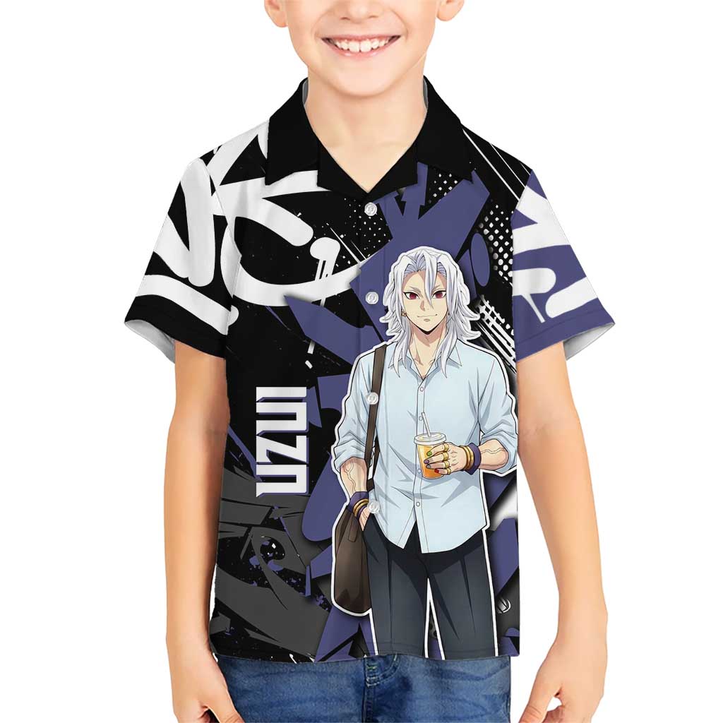 Uzui Tengen Demon Slayer Hawaiian Shirt Purple & Black Graffiti Anime