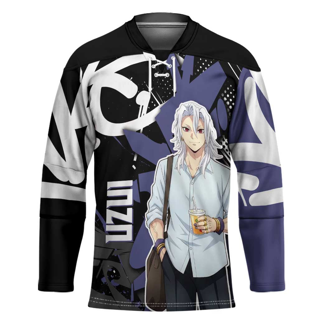 Uzui Tengen Demon Slayer Hockey Jersey Purple & Black Graffiti Anime