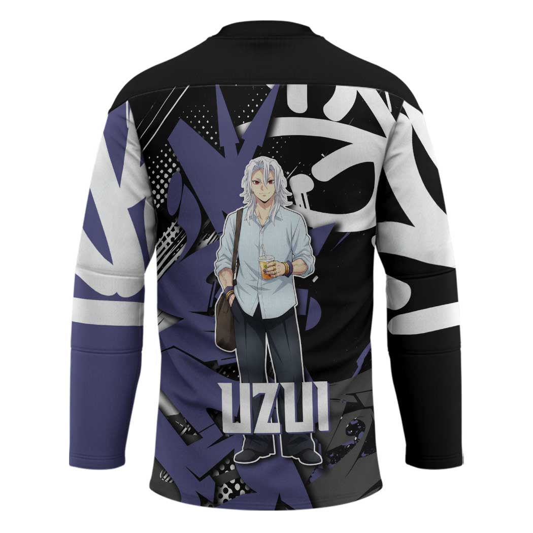 Uzui Tengen Demon Slayer Hockey Jersey Purple & Black Graffiti Anime