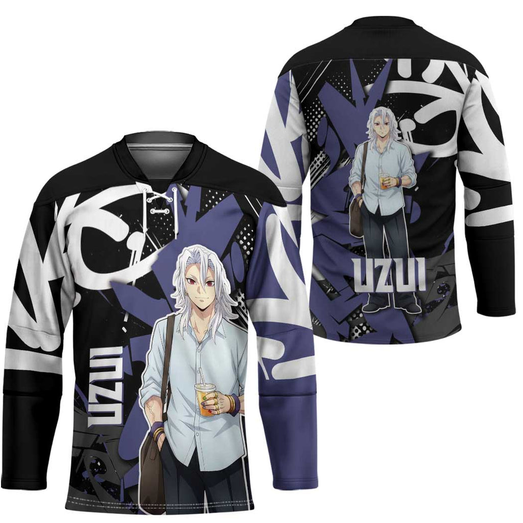Uzui Tengen Demon Slayer Hockey Jersey Purple & Black Graffiti Anime