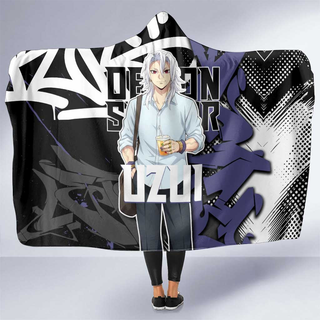 Uzui Tengen Demon Slayer Hooded Blanket Purple & Black Graffiti Anime