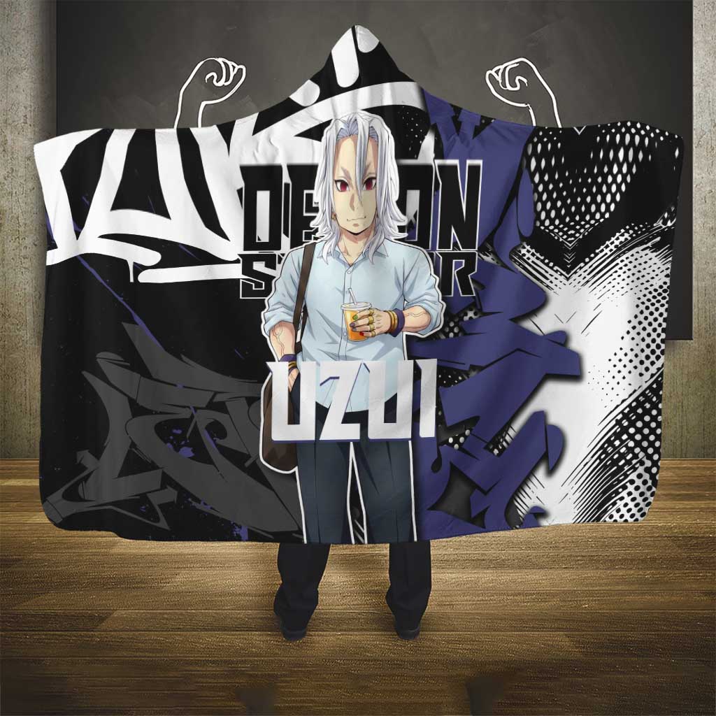 Uzui Tengen Demon Slayer Hooded Blanket Purple & Black Graffiti Anime