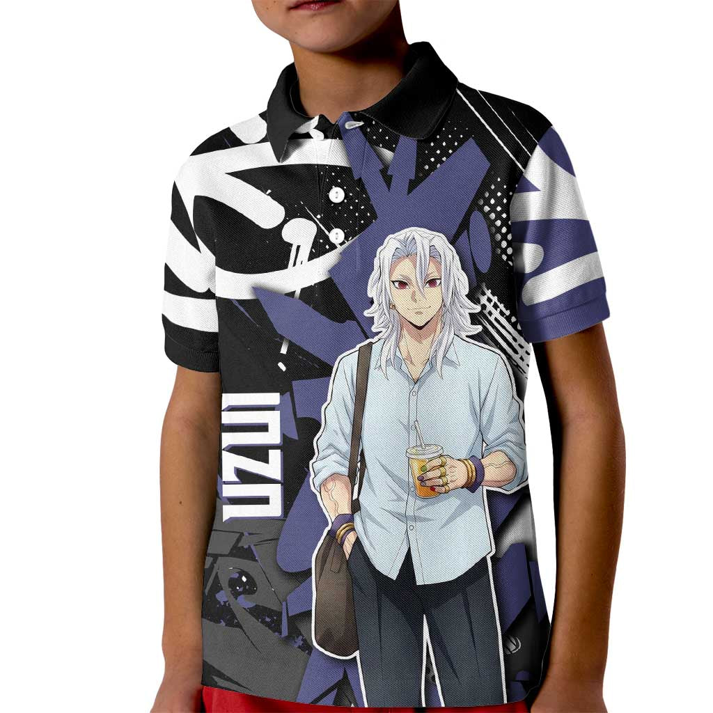 Uzui Tengen Demon Slayer Kid Polo Shirt Purple & Black Graffiti Anime