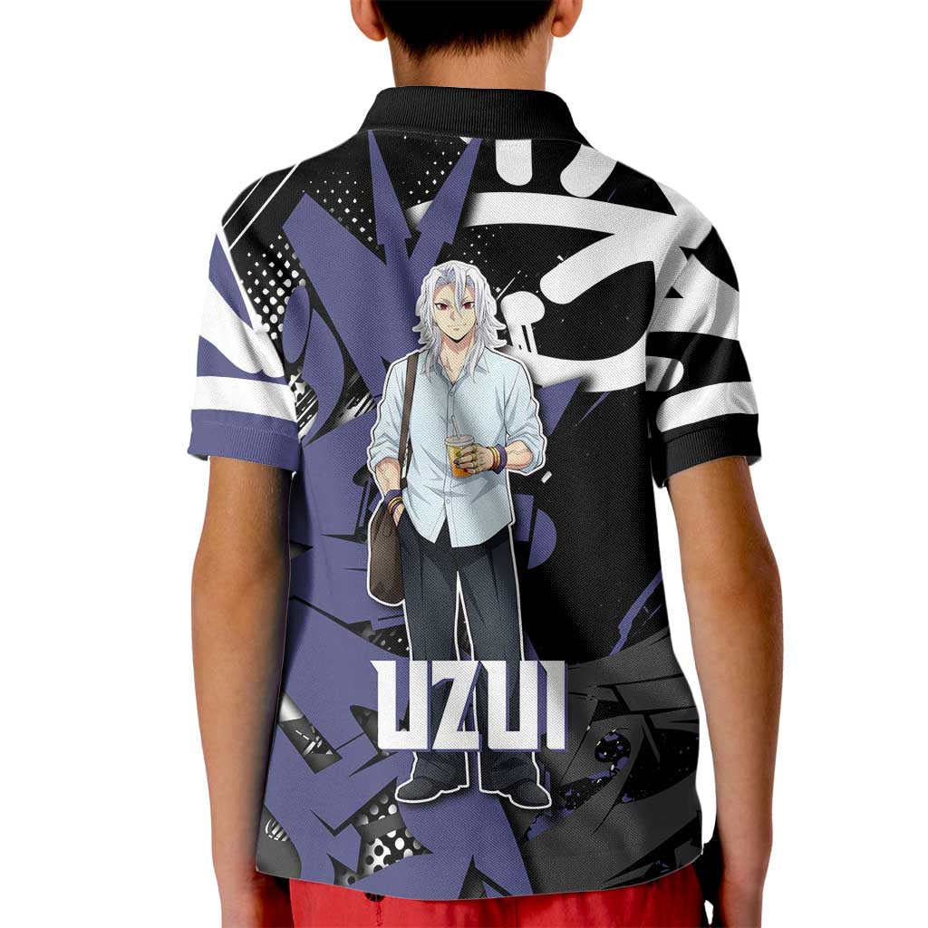 Uzui Tengen Demon Slayer Kid Polo Shirt Purple & Black Graffiti Anime