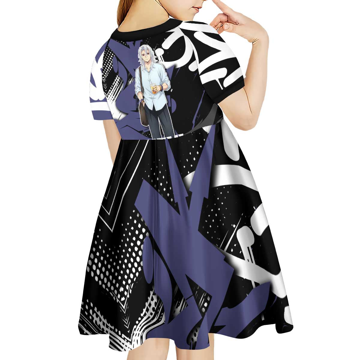 Uzui Tengen Demon Slayer Kid Short Sleeve Dress Purple & Black Graffiti Anime
