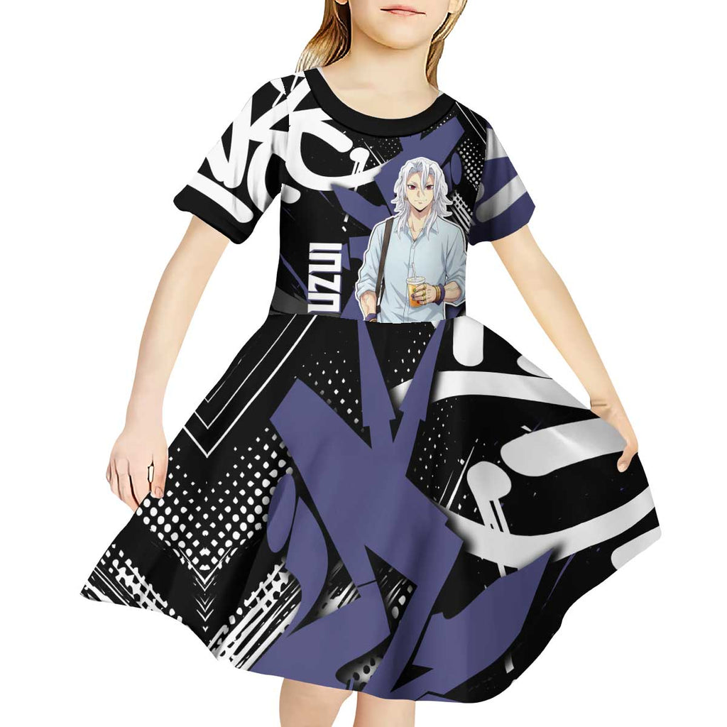 Uzui Tengen Demon Slayer Kid Short Sleeve Dress Purple & Black Graffiti Anime