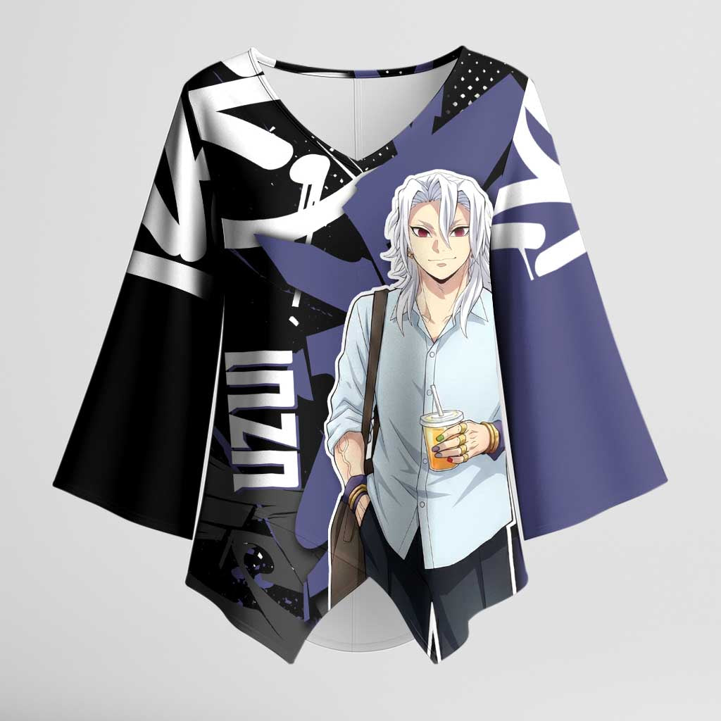 Uzui Tengen Demon Slayer Kimono Sleeve Blouse Purple & Black Graffiti Anime