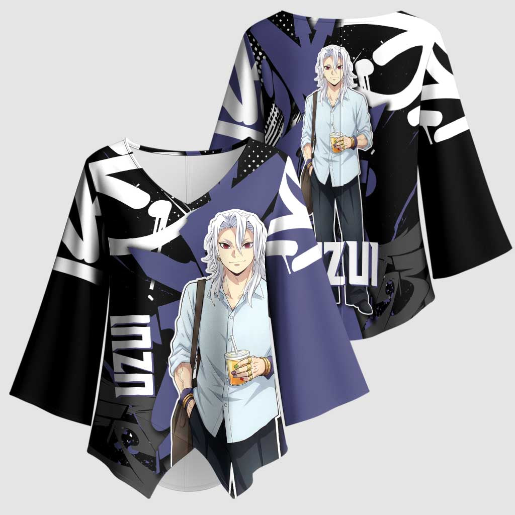 Uzui Tengen Demon Slayer Kimono Sleeve Blouse Purple & Black Graffiti Anime