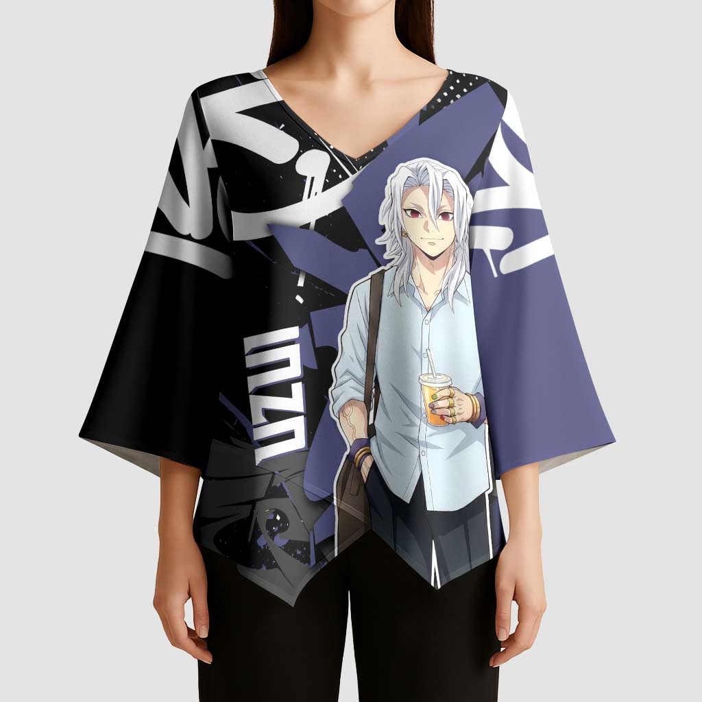 Uzui Tengen Demon Slayer Kimono Sleeve Blouse Purple & Black Graffiti Anime