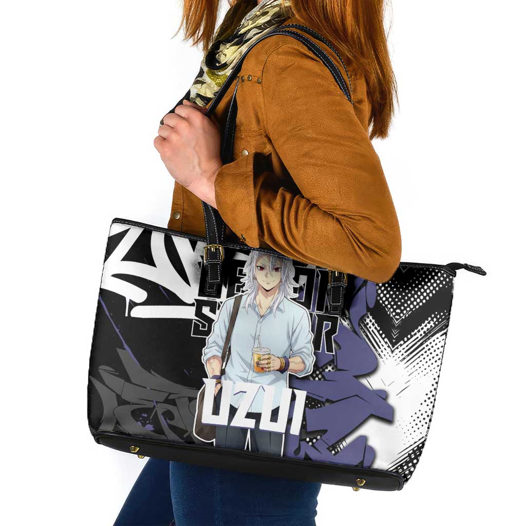 Uzui Tengen Demon Slayer Leather Tote Bag Purple & Black Graffiti Anime